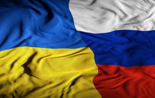 Ukraine - Russia Combined Flag | Ukrainian and Russian Conflict Tension | Truce, Unity, Peace, War Relations Concept - 3D Illustration